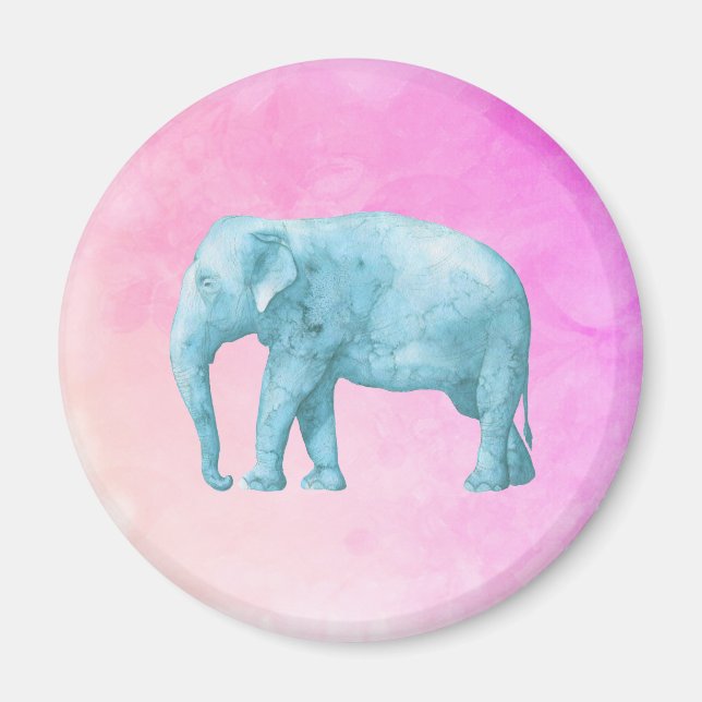 Aimant Blue Elephant on Dreamy Pink Watercolors (Devant)