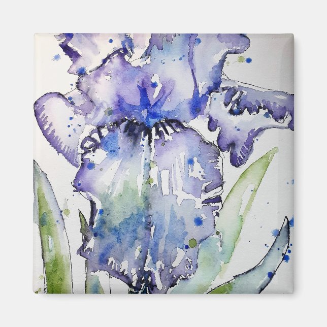 Aimant Blue Iris Art floral Aquarelle Art (Devant)