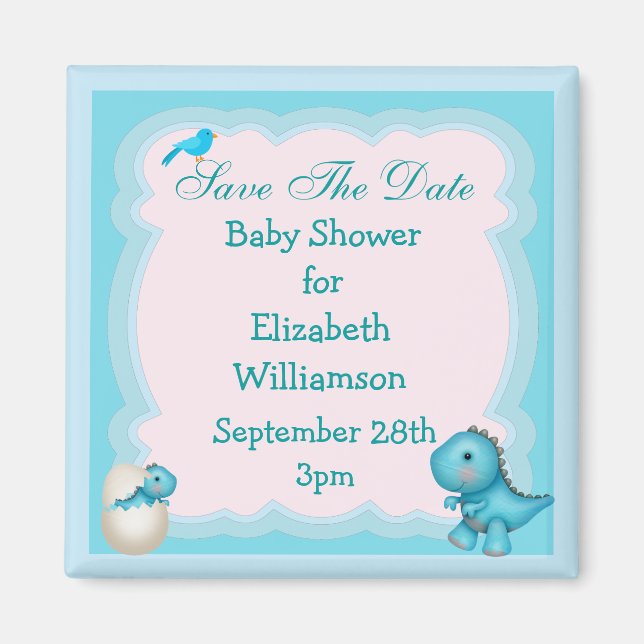 Aimant Blue New Born Dinosaur Enregistrer Le Baby shower  (Devant)