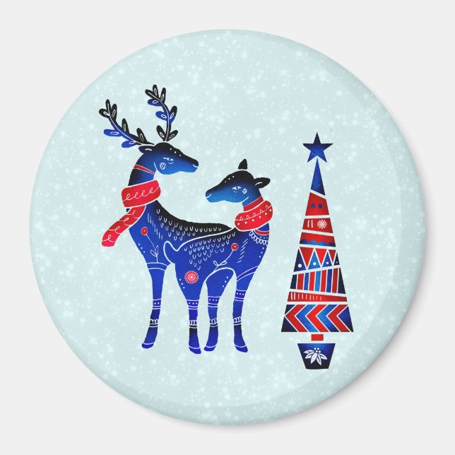 Aimant Blue Nordic Christmas Reindeer Pair (Devant)
