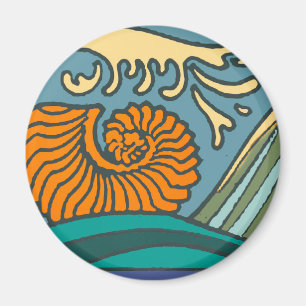 Aimant Blue Ocean Waves Nautilus Seashell Motif Nouveau