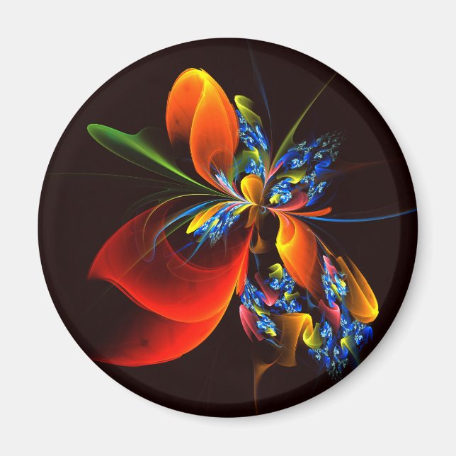 Aimant Blue Orange Floral Moderne Art Abstrait Motif #03 (Devant)