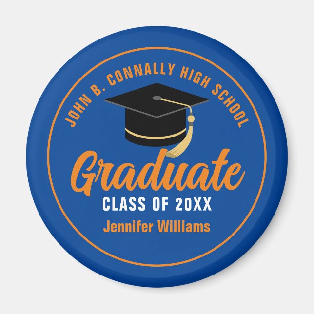 Aimant Blue Orange Graduate Custom 2025 Graduation Party (Devant)