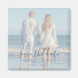 Aimant Blue Script Couple Photo Wedding Enregistrer La Da