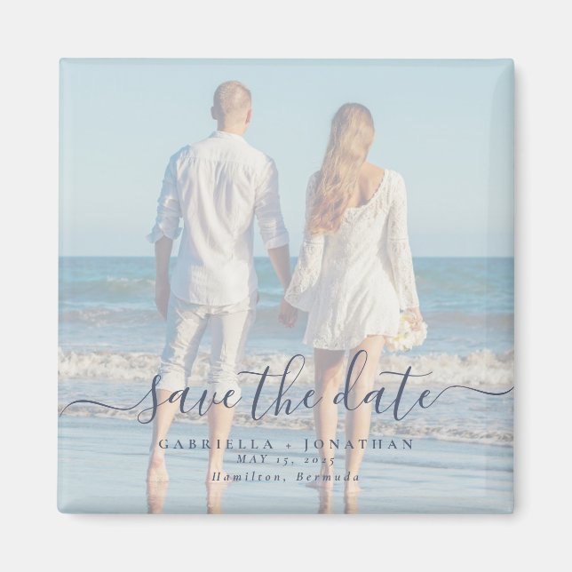 Aimant Blue Script Couple Photo Wedding Enregistrer La Da (Devant)