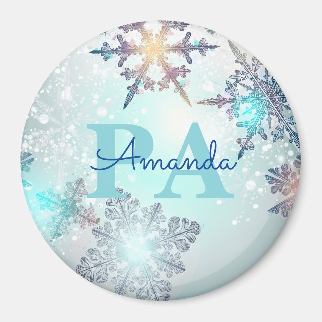 Aimant Blue Snowflake Personalized Name PA (Devant)
