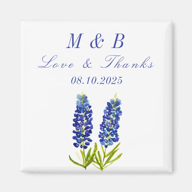 Aimant Bluebonnets Floral Monogram Mariage Merci (Devant)