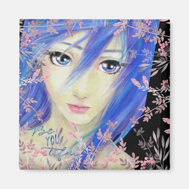 Aimant Blues Hair Original Anime Girl (Devant)