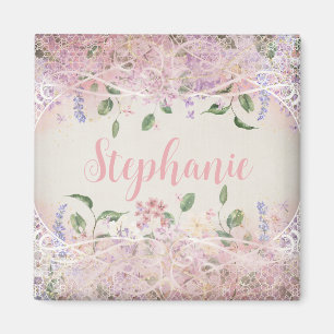 Aimant Blush rose Floral Nom personnalisé