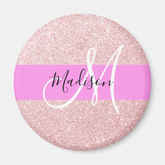 Aimant Blush Rose Glitter Monogramme Rose Doré Pailleté