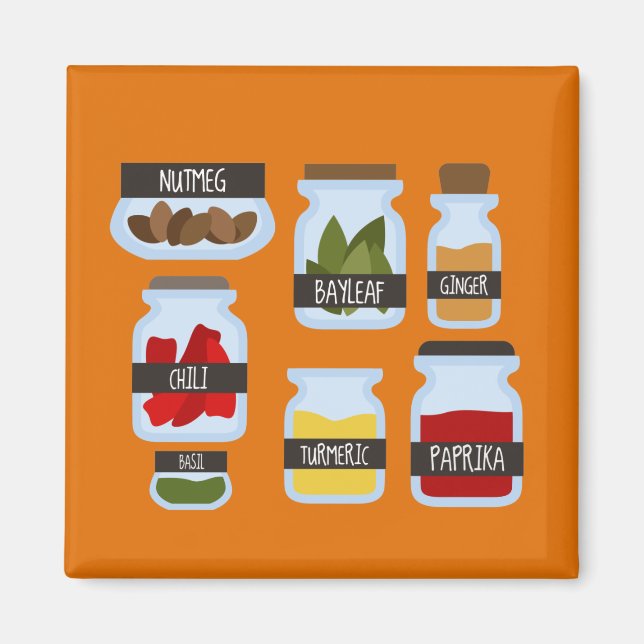 Aimant Bocaux d'épices colorés style cuisine (Devant)