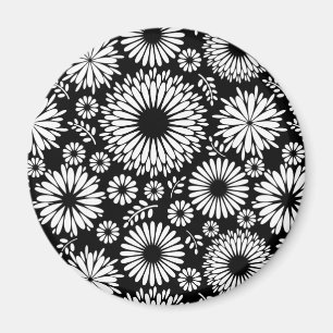 Aimant Boho fleurs Motif floral vectoriel noir et blanc