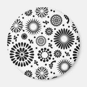 Aimant Boho fleurs Motif floral vectoriel noir et blanc