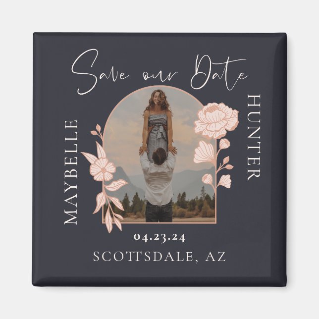 Aimant Boho moderne Floral Rose Photo Arch Navy (Devant)