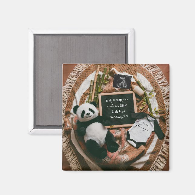 Aimant Boho Neutral Panda Pregnancy Announcement gift (Recto/Verso)