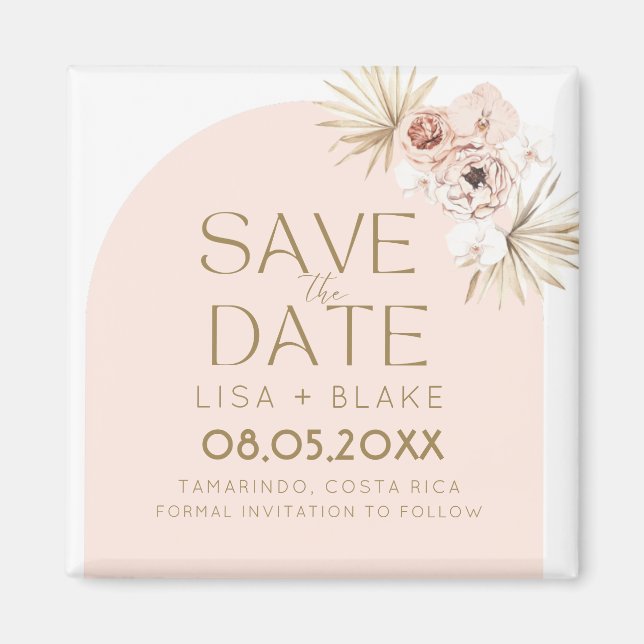 Aimant Boho Pampas Grass Rose Mariage Enregistrer la date (Devant)