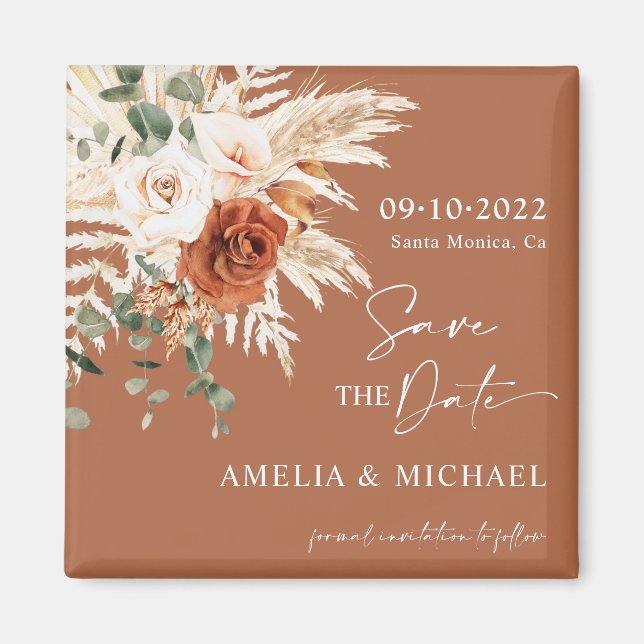 Aimant Boho Pampas Terracotta Rust Enregistrer La Date Ma (Devant)