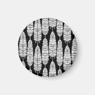 Aimant Boho plumes : motif noir et blanc