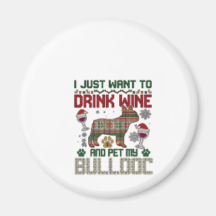 Aimant Boire du vin Bulldog Chien Sweat-shirt hideux Chap