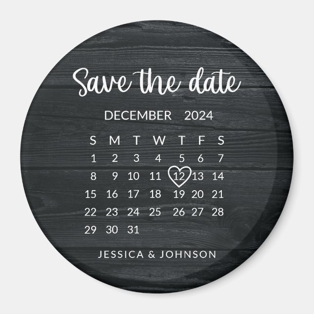 Aimant Bois rustique Calendrier Mariage Enregistrer la da (Devant)