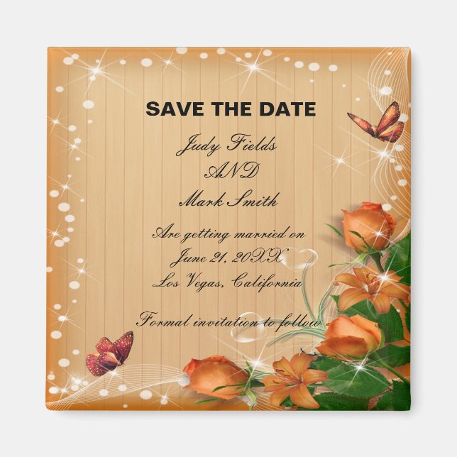 Aimant Bois Rustique Floral Butterfly Wedding Enregistrer (Devant)
