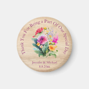 Aimant bois rustique floral rose écriture merci mariage
