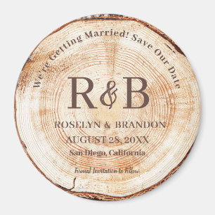 Aimant Bois Rustique Mariage Monogrammes noms Enregistrer