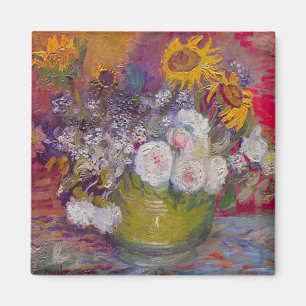 Aimant Bol avec tournesols et roses par Vincent van Gogh