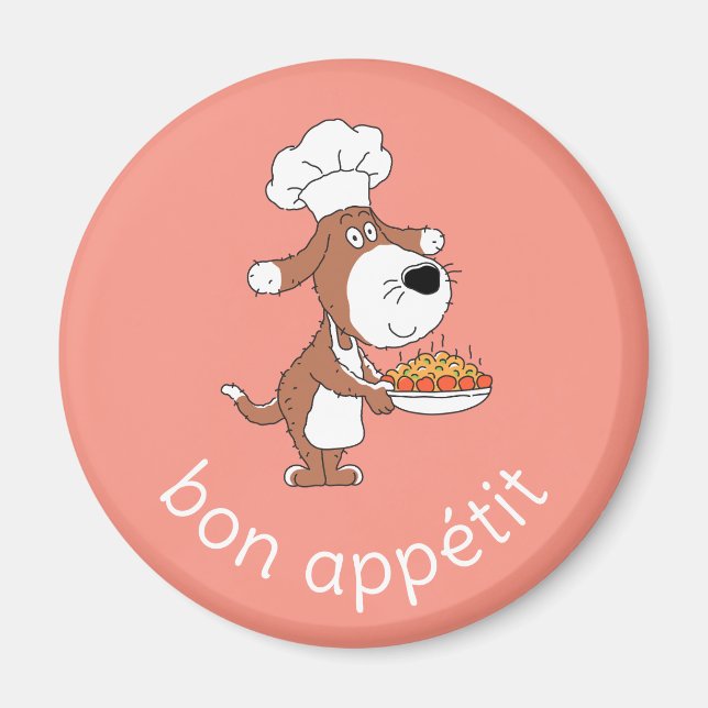 Aimant Bon Appétit Chef Cook Cute Funny Chien Puppy Carto (Devant)