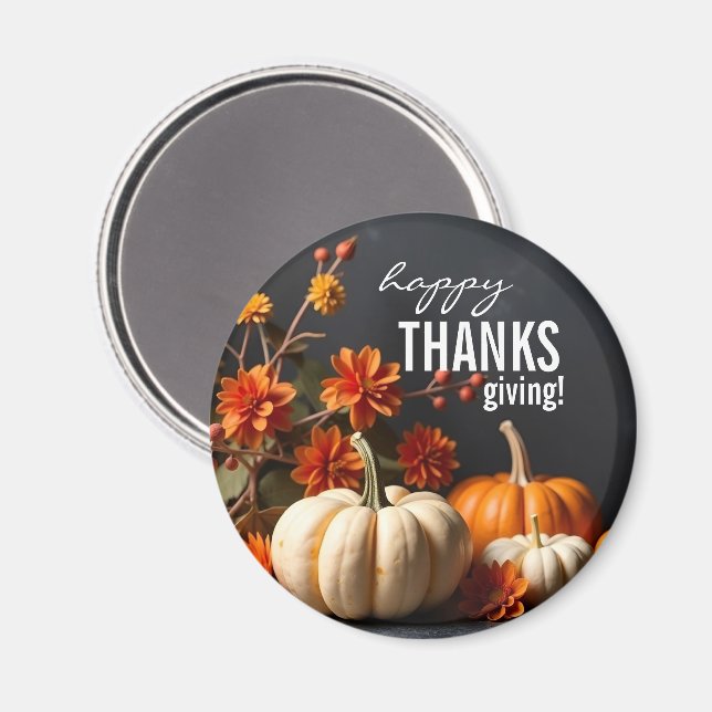Aimant Bon thanksgiving Jour Orange Citrouille Fleurs (Recto/Verso)