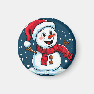 Aimant Bonhomme de neige de dessin animé festif avec chap