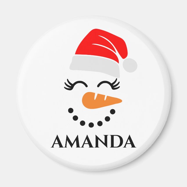 Aimant bonhomme de neige de Noël personnalisé avec nom pe (Devant)