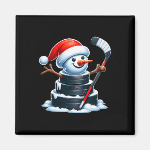 Aimant Bonhomme de neige en palet de hockey sur glace de