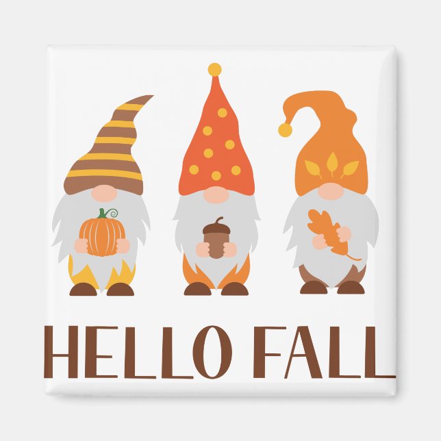 Aimant Bonjour Automne. Joli dessin animé gnomes d'automn (Devant)