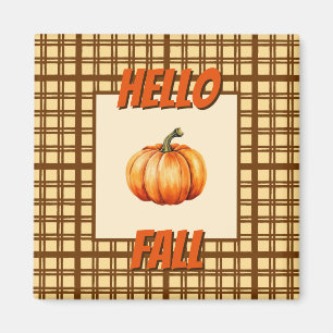Aimant Bonjour Automne Rustique Plaid Citrouille saisonni