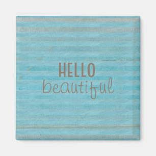 Aimant Bonjour Belle Typographie Bleu Stripes