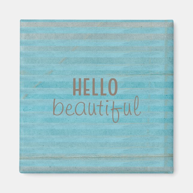 Aimant Bonjour Belle Typographie Bleu Stripes (Devant)