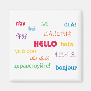 Aimant Bonjour dans plusieurs langues coloré