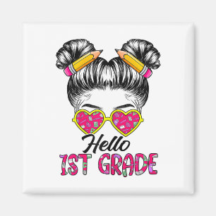 Aimant Bonjour Filles De 1re Année Bun Messy Ck Retour À