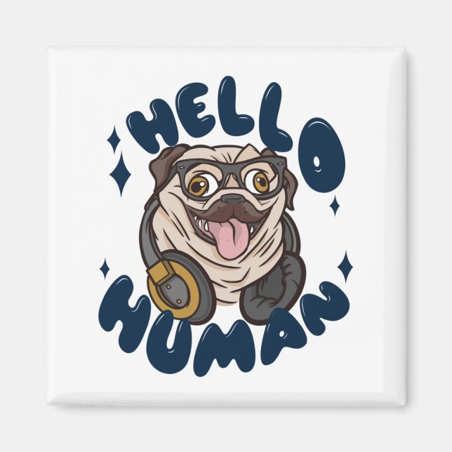 Aimant Bonjour homme migre chien (Devant)