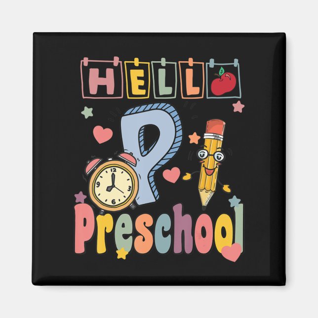 Aimant Bonjour Préscolaire Rétro Enseignant Enfants Fille (Devant)