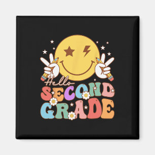 Aimant Bonjour visage sourire hippie de deuxième année vi