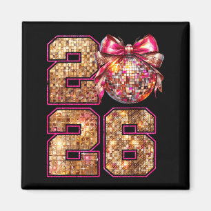 Aimant Bonne année 2026 Boule disco Nk Coquette Bow Fam