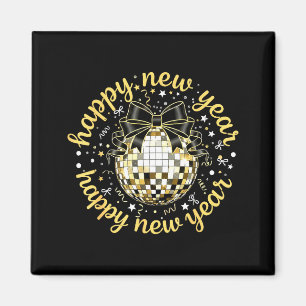Aimant Bonne Année 2026 Boule Disco Or Nœud Coquette C