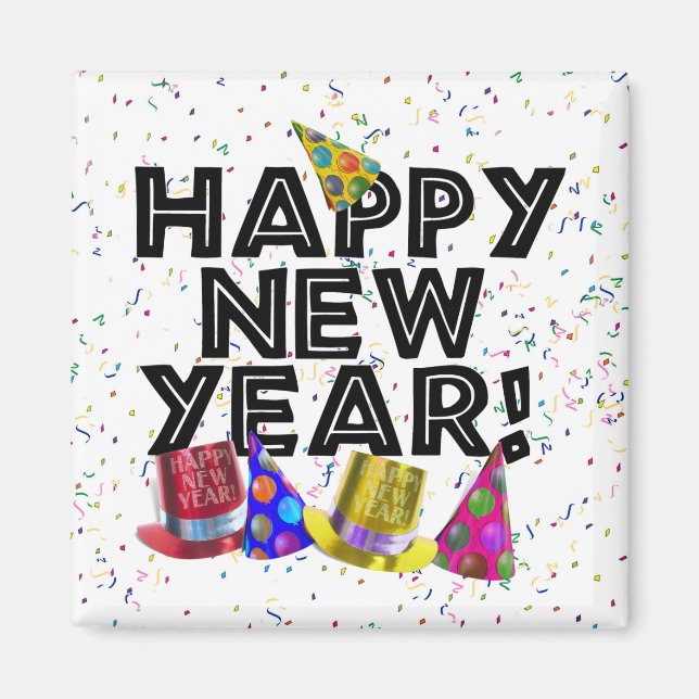 Aimant Bonne année - Texte noir avec Casquettes de parti (Devant)