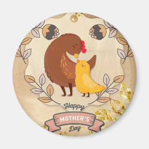 Aimant Bonne fête des mères mignonne amusant poulet et po
