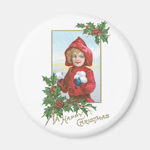 Aimant Bonne fille de Noël avec des boules de neige