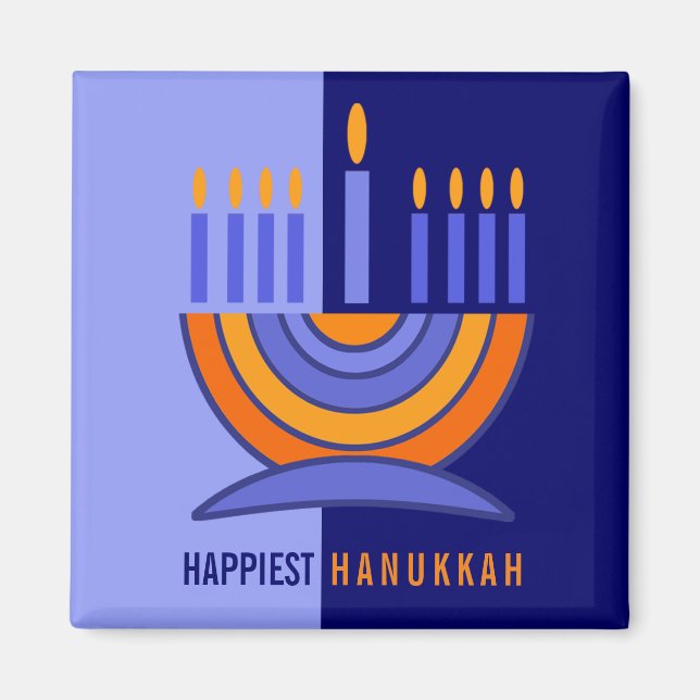 Aimant Bonne Hanoukka. Cadeau coloré Menorah (Devant)
