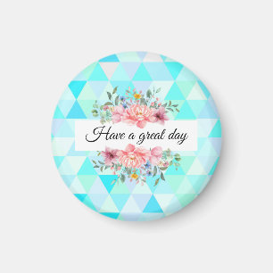 Aimant Bonne journée turquoise vert motif floral