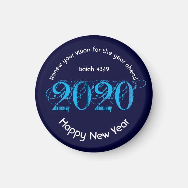 Aimant Bonne nouvelle année RENOUVELLE VISION 2020 BLEUE  (Devant)
